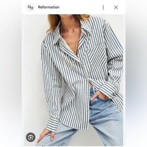 NWOT Reformation Will Oversized Shirt in Stripe Cotton Button Collar